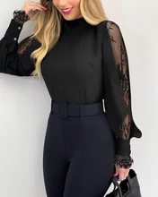 

Lace Stitching Top Women Autumn Summer 2021 New Fashion Black Shirt