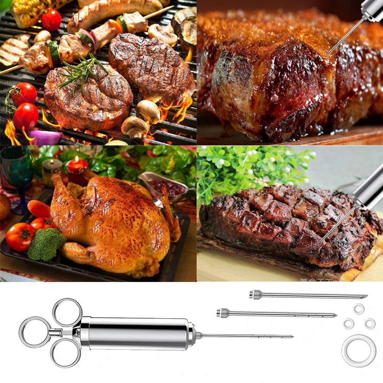 Seasoning Injection Marinade Injectors Turkey Meat Injectors Spice Flavor 2 Oz Stainless steel Sausage Syringe Cooking Syringe