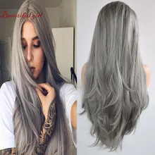 Siver серый прямой синтетический 13*4 парик фронта шнурка термостойкие волокна волос естественная линия волос Средняя часть для модных женщин Девушка
