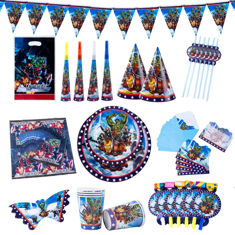 

The Avengers Theme Boys Birthday Party Decorations Paper Cups Plates Baby Shower Disposable Tableware Supplies