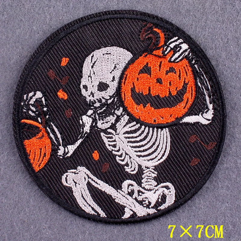 DIY Horror Badges On Backpack Punk Iron On Embroidered Patches For Clothing Stickers Skull Patches On Clothes Stripes Applique 