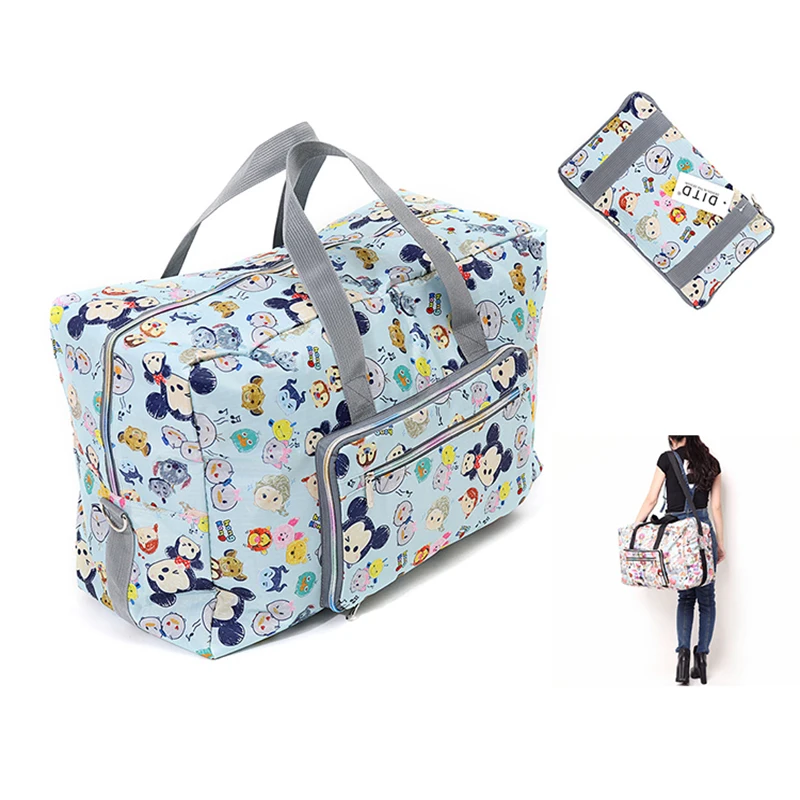 Foldable Travel Bag Women Large Capacity Portable Shoulder Duffle Bag Cartoon Printing Waterproof Weekend Luggage Tote Wholesale