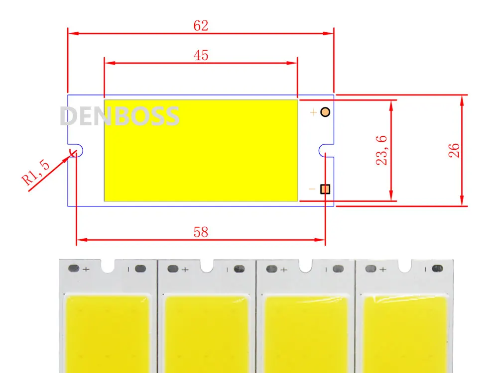 Большая рекламная акция 62 мм 26 мм allcob светодиодный COB полоса moudle 12 В DC 2 Вт белый 5000K светодиодный флип-чип для лампы бар светильник