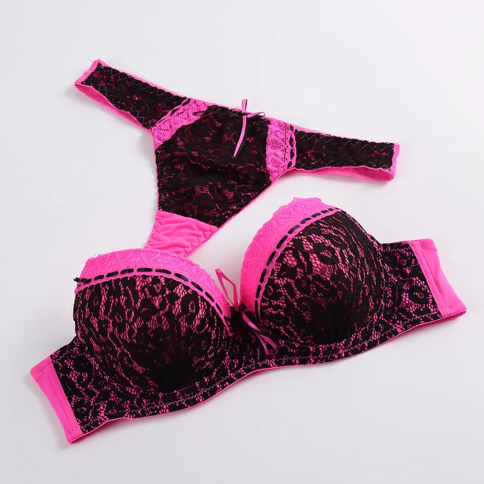 Women's Underwear Sexy Thong Bra Set 4 Colors Lace Push up Bra Sexy