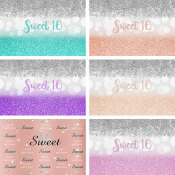 

Mehofond Photography Background Sweet 16 for Girl Happy Birthday Gold Polka Dot Customize Party Photophone Backdrop Photo studio