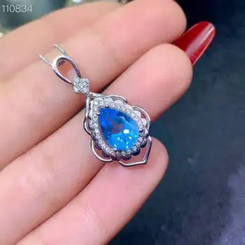 

Silver S925 Fine Jewelry Natural Topza Blue Gems Pendant 1pc 7X10mm