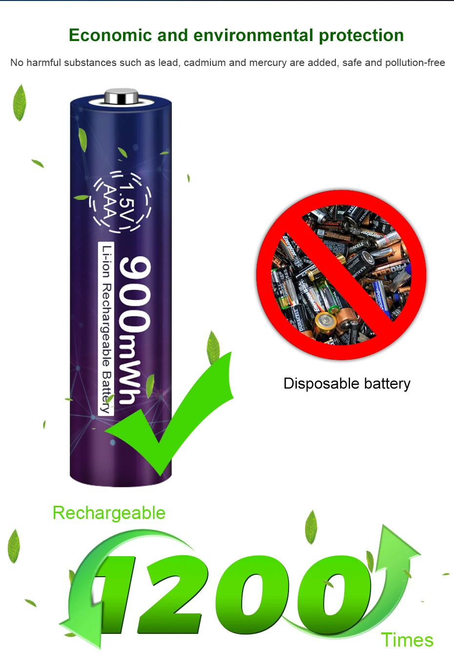 2800mwh 1.5v aaa 900mwh li-ion bateria para
