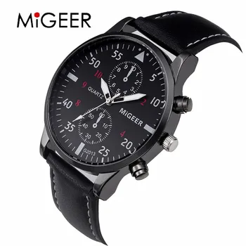 

MIGEER Men's Watch black Leather Relogio Masculino Fashion Men Watches TOP Brand Luxury Clock Quartz Wristwatch Erkek Kol Saati