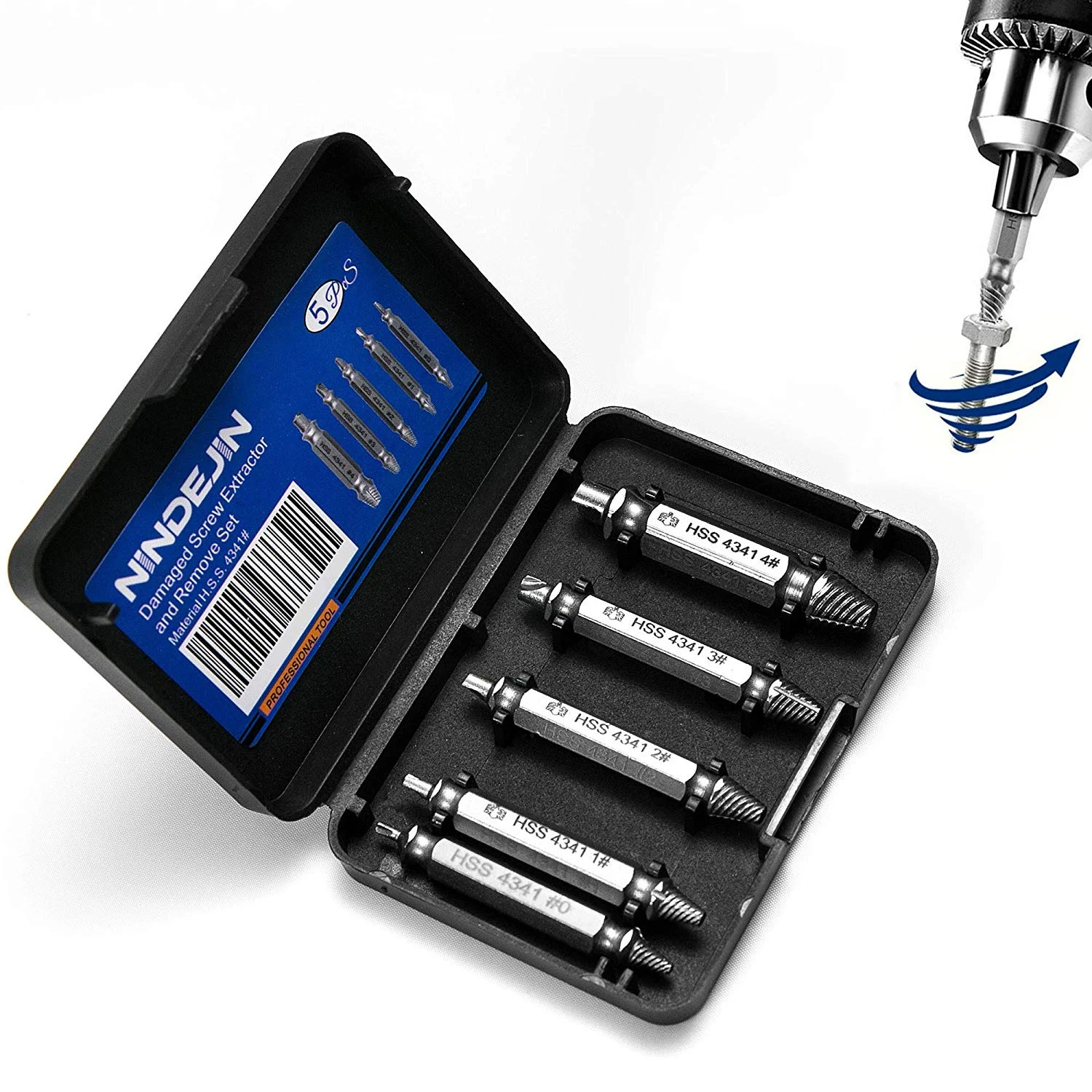NINDEJIN-Extractor de tornillos dañados, juego de brocas, Extractor de pernos de velocidad rota, herramienta de removedor de pernos, 5 uds.