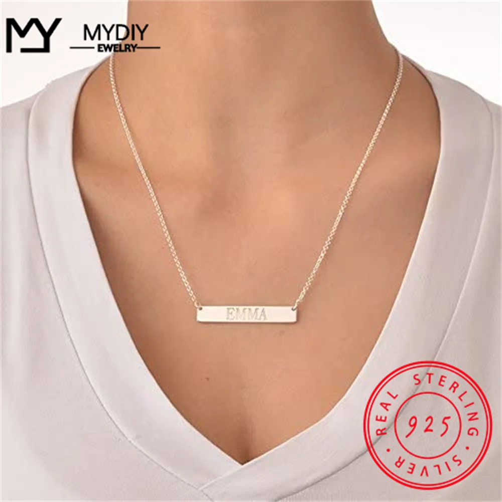 925 Sliver Personalized Bar Necklace Customized Engraved Name Necklace Gold Nameplate Necklace-Custom Made with Any Name custom custombusins card custoized logo bla visiting card sliver credit bank card size vip eber laser engraving etal religious