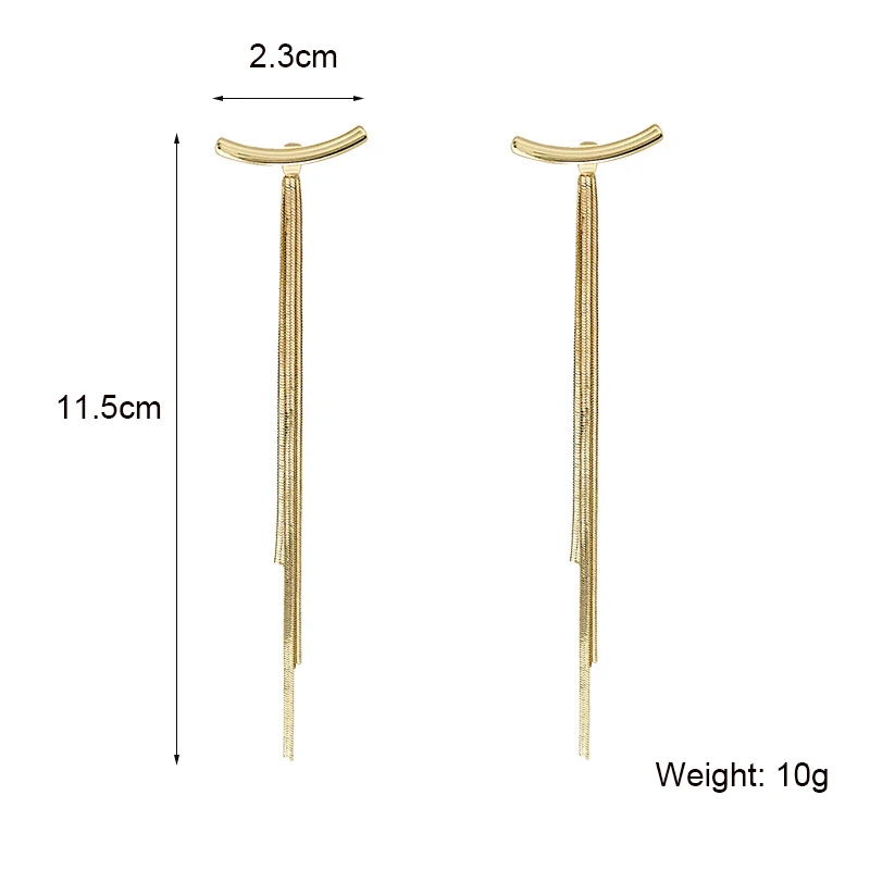 Vintage Gold Color Bar Long Thread Tassel Drop Earrings for Women Glossy Arc Geometric Korean Earring Fashion Jewelry 2020 New