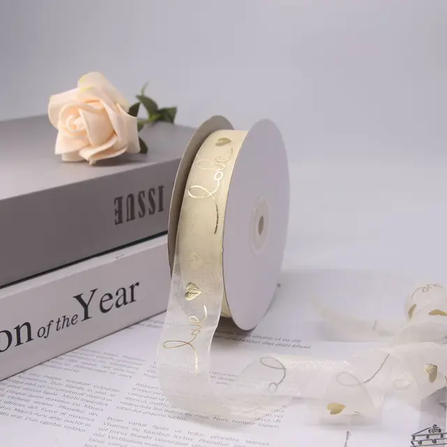 25mm Wide-Sided Ribbons Like You Confession Bowknot Wedding Gauze Christmas Party Packaging Decoration Lace Crafts Ribbon Light yellow