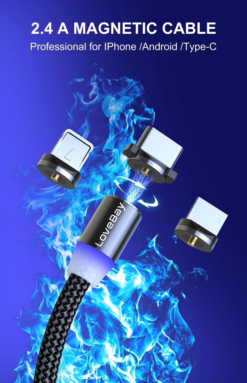 Lovebay Магнитный USB кабель для быстрой зарядки для type C Micro USB шнур Магнит USB кабель для мобильного телефона USB шнур
