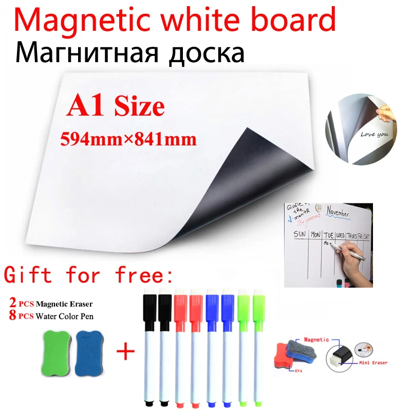 A1-B8Pen2Eraser Сухая стираемая белая доска гибкий коврик магнит холодильник для Дом Офис Кухня школа магнитная доска Сообщения доска - Цвет: A1-B8Pen2Eraser
