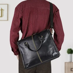 Men's Briefcase Handmade Genuine Leather Business Bag Crossbody Shoulder Bag Portable 13.5'' Laptop Computer Bags For Male