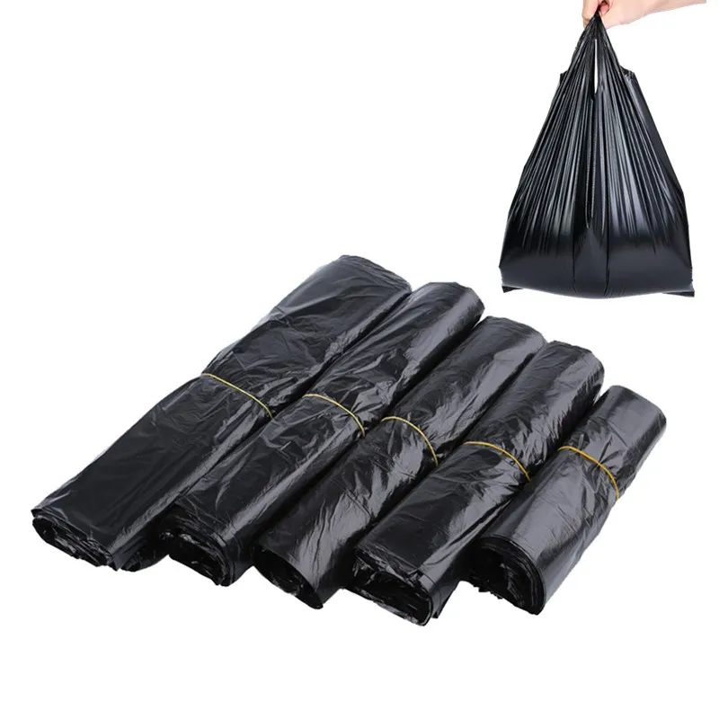 pçs engrossado preto saco de plástico colete saco de armazenamento takeaway compras embalagem de lixo com alça cozinha sala estar limpo