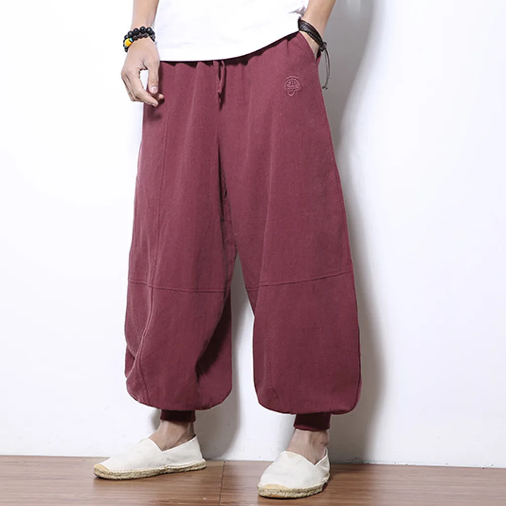Мужские повседневные брюки-гаремы штаны для пробежек фитнес брюки льняные свободные брюки Harajuku летние широкие брюки одежда# G1
