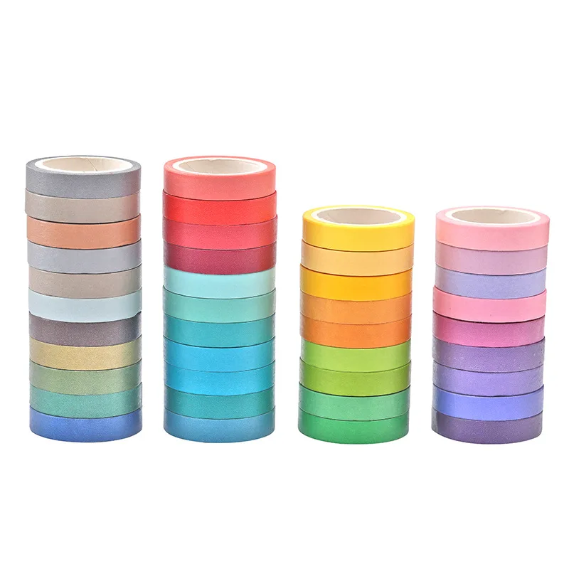 

40pcs/Set Cute Solid Color Rainbow Tape Hand Account Stationery Decoration Paper Tape School Office Supplies