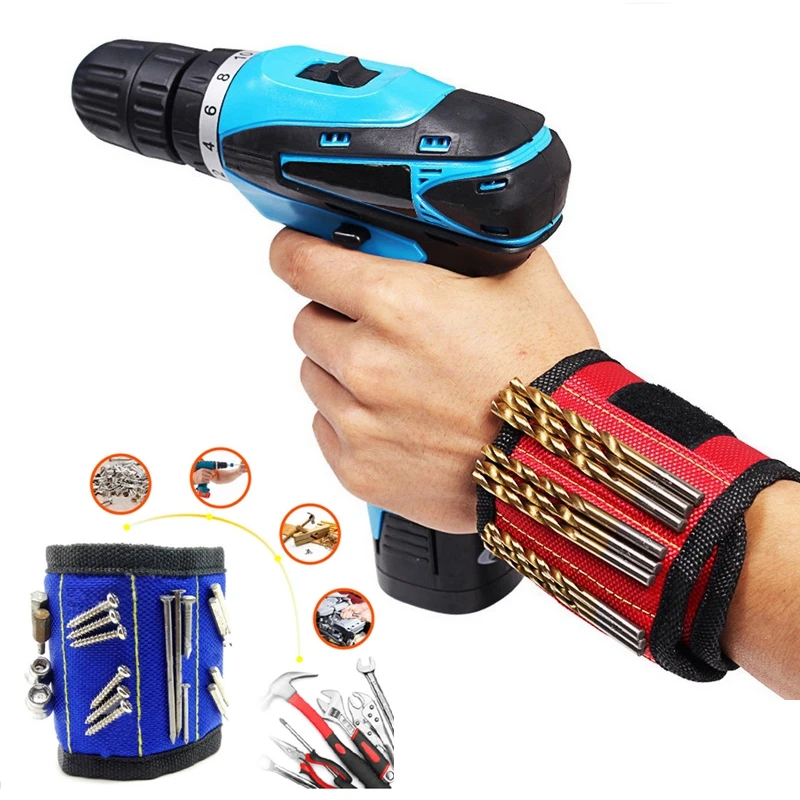 

Magnetic Wristband Portable Tool Bag with 3 Magnet Electrician Wrist Tool Belt Screws Nails Drill Bits Bracelet for Repair Tools
