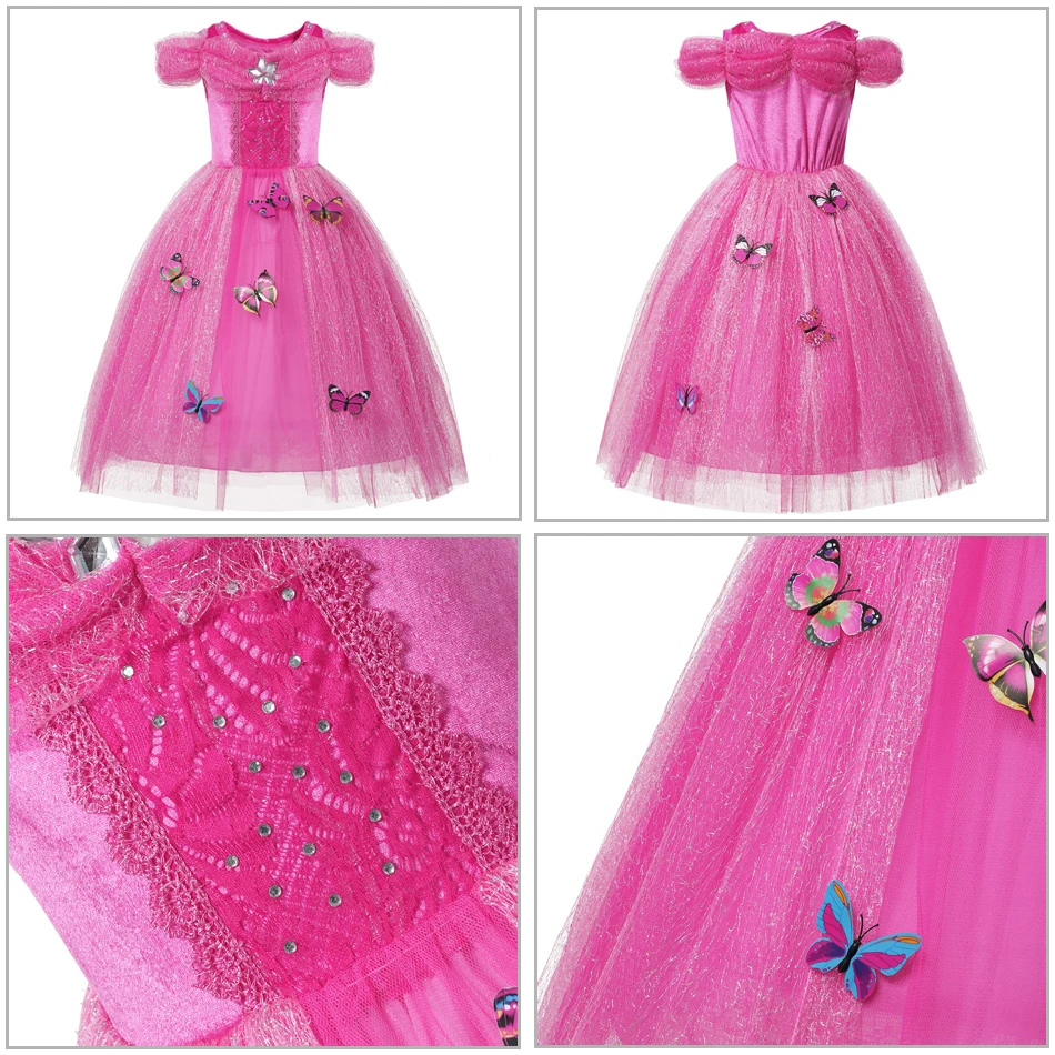 MUABABY/костюм принцессы Авроры для девочек; детское Пышное вечернее платье Спящей красавицы с открытыми плечами; нарядное платье на Хэллоуин