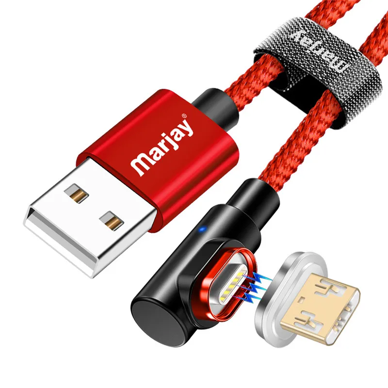 Marjay 90 градусов Micro USB Магнитный кабель 3A Быстрая зарядка Microusb Магнитный зарядный шнур для samsung Galaxy S7 Xiaomi Redmi
