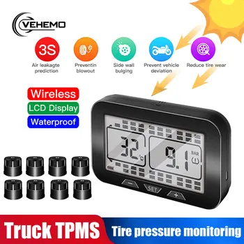 

Vehemo New Tire Pressure Monitoring System 12.0bar 6/8PCS Sensor Real-time display Truck Vehicles TPMS High Temperature Alarm