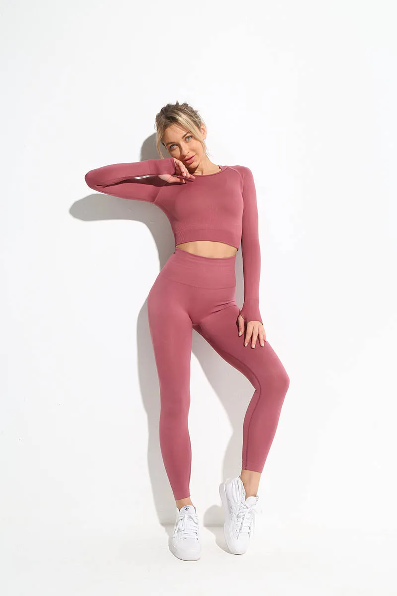 Seamless Women Yoga Leggings Workout Sportswear Gym Clothing Fitness Long Sleeve Crop Top High Waist Leggings Sports Suits compression leggings