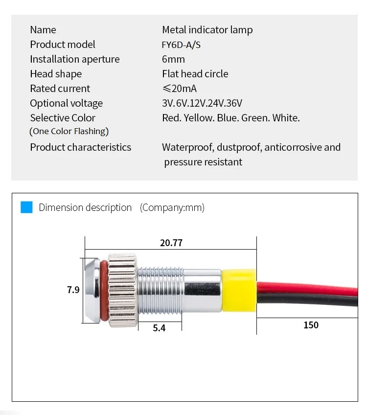 Ip62 lâmpada led de sinalização colorida, à