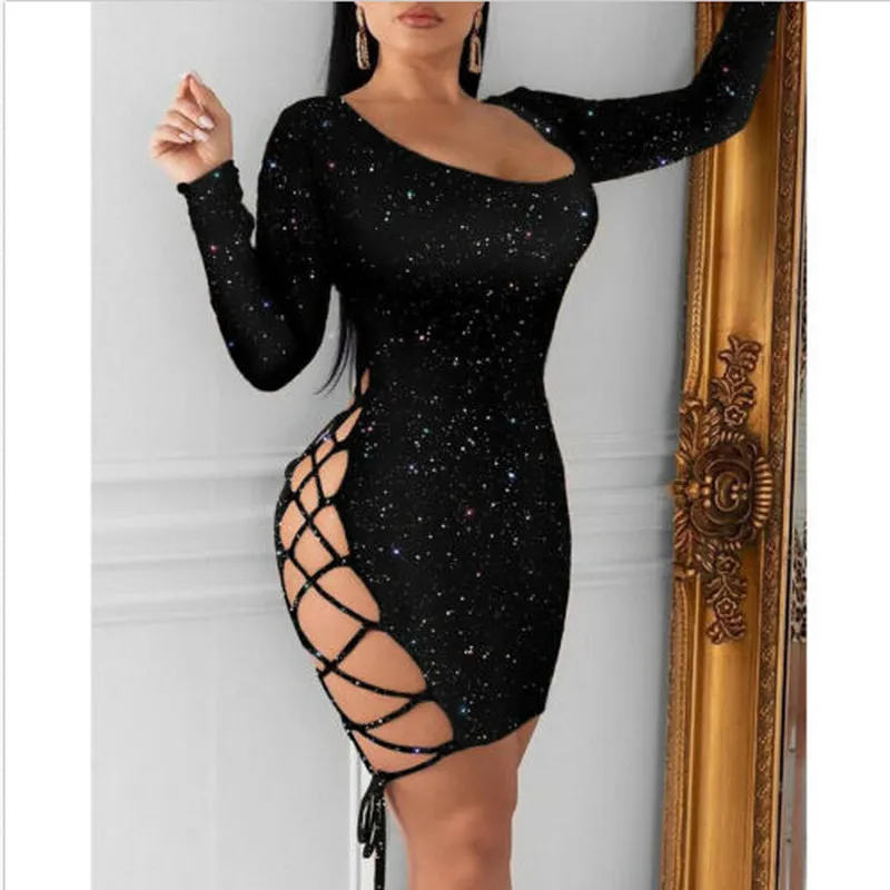 Новинка женское сексуальное платье с вырезом длинным рукавом облегающее