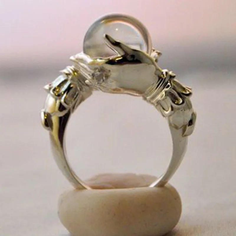 

Magic Prophecy Crystal Ball Ring For Woman Retro Alloy Holding Crystal Ring 2020 New Fashion Party Jewelry Accessories Hot Sale