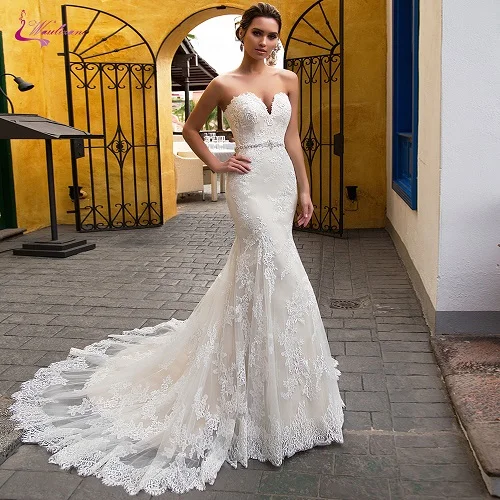Picture Ivory color Waulizane без бретелек декольте 2 в 1 Русалка свадебное платье с лента из страз свадебное платье - Цвет: Picture Ivory color