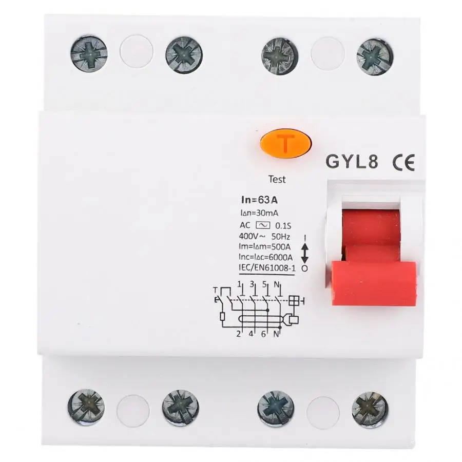 GYL8 12 В 4P+ N 25A/40A/63A выключатель остаточного тока с защитой от утечки 400В RCCB RCBO Автомобильный Автоматический выключатель