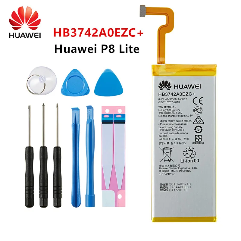 Оригинальный аккумулятор Hua Wei 100% HB3742A0EZC + 2200 мАч для Huawei Ascend P8 Lite сменные батареи