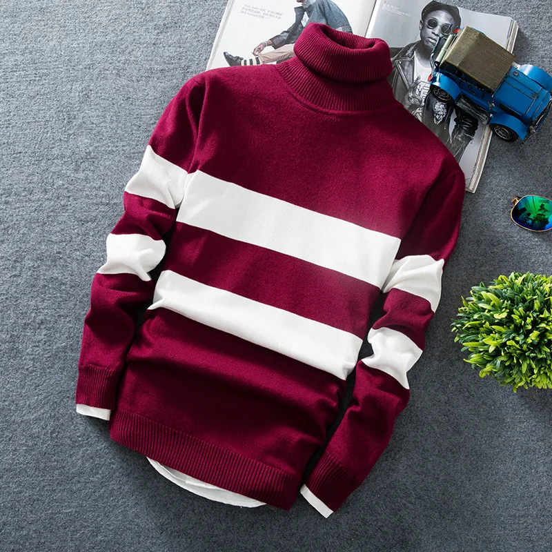 Повседневный Мужской трикотажный кашемировый пуловер, модный свитер с высоким воротом, осенние мужские свитера, топы