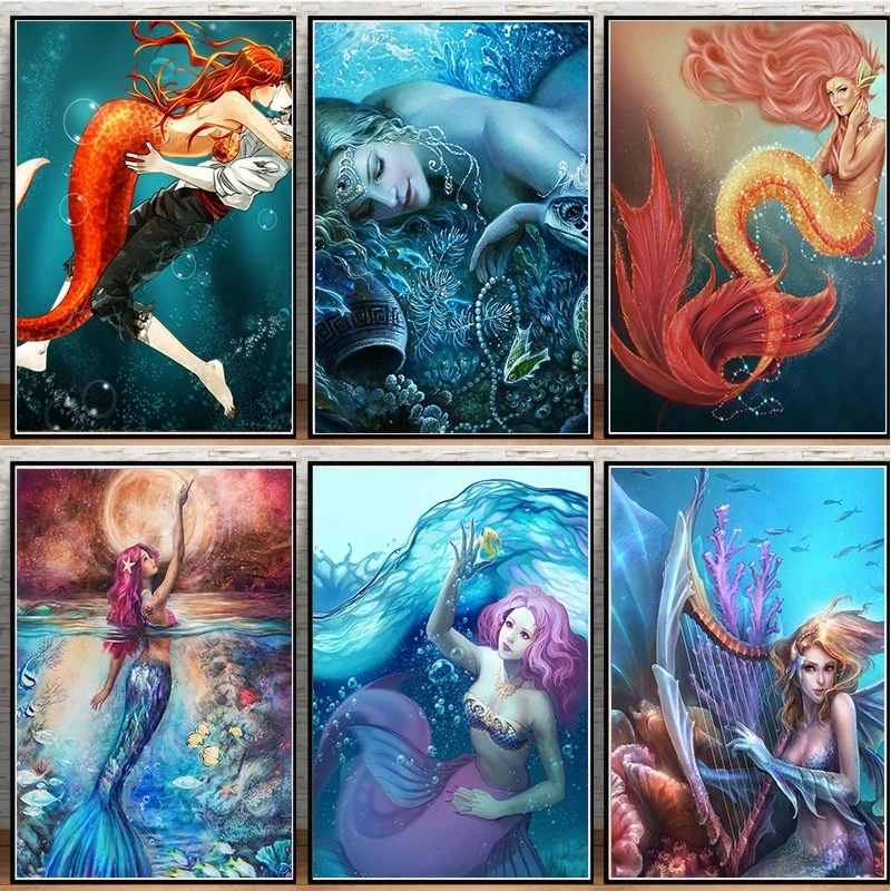 mermaid under water hd print picture disney princess cartoon painting canvas wall art poster no framework home decor living room painting calligraphy aliexpress