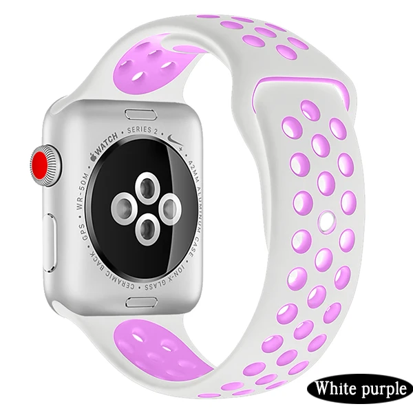 Nike силиконовый ремешок для Apple Watch 4 44 мм 40 мм дышащие Спортивные ремни для Iwatch Band 3 2 1 ремешок для часов браслет - Цвет ремешка: White purple