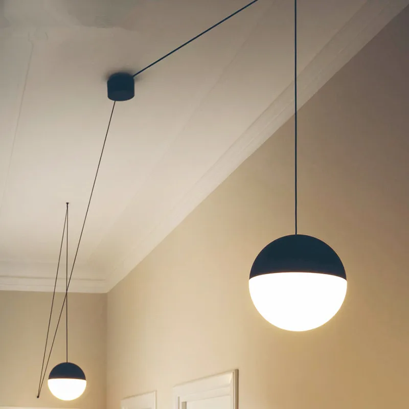Modern Ball Pendant Lamp Long Line Lights Black Glass Hanglamp Kitchen Fixtures Living Room Globe Lighting nordic lamps | Лампы и