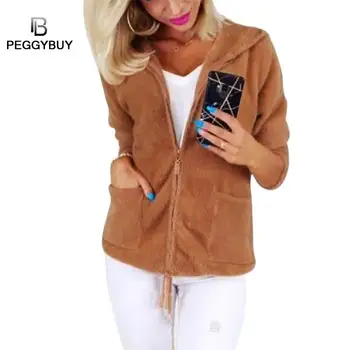 

Women Hoodie Zipper Long-Sleeves Jacket Solid Color Thicken Fleece Coat Warm Jacket Warm Women's Track Suit Harajuku