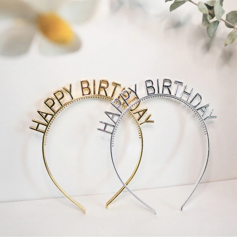 Diadema de feliz cumpleaños para adultos y niños, aro de plástico dorado y para el pelo, decoración para de cumpleaños, accesorios de adornos el cabello DIY|Decoraciones DIY de fiestas| -