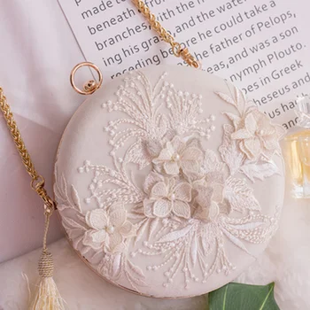 

Sweet Embroidery Evening Bags for Women Ancient Style Small Round Single Shoulder Bags Female Luxury Dinner Bags Clutch Purse