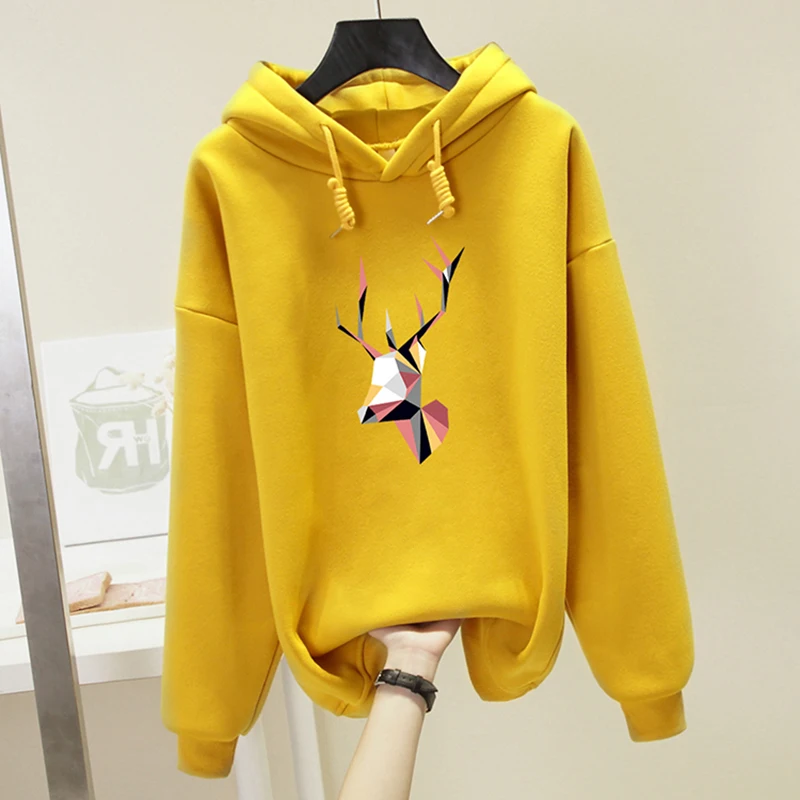 Yellow Hirsionsan для женщин Толстовка толстый мультфильм цветные рога печати корейский Харадзюку Толстовка Kawaii пуловер теплый негабаритных спортивная одежда - Цвет: Yellow