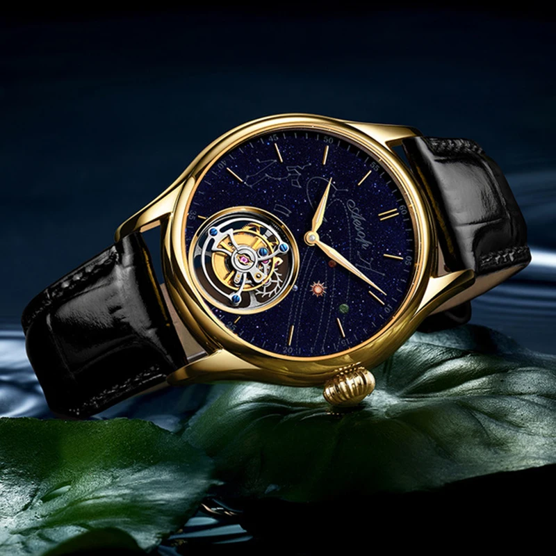 Men's Luxury Mechanical Tourbillon Watches Mens 2020 Goldstone Dial Sapphire Tourbillon Skeleton Movement Watch For Men Fashion