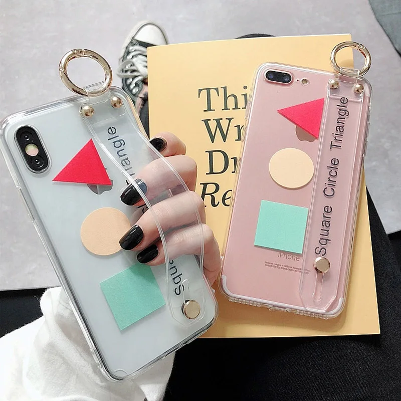 

Simple Clear Holder Phone Case For iPhone X XR XS Max 6 6S 7 8 Plus Transparent Soft TPU Wrist Strap Shockproof Back Cover