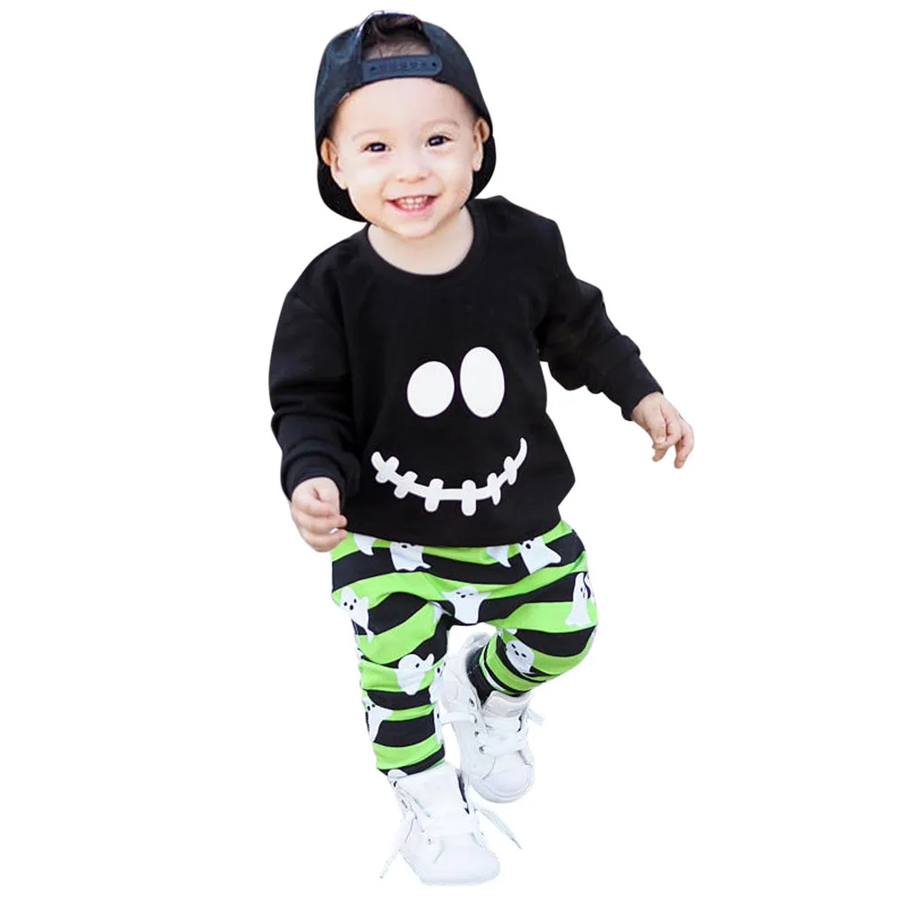 Детская одежда для маленьких мальчиков и девочек с героями мультфильмов, топы с призраком, пуловер, штаны комплект одежды на Хэллоуин, roupa infantil, костюмы на Хэллоуин