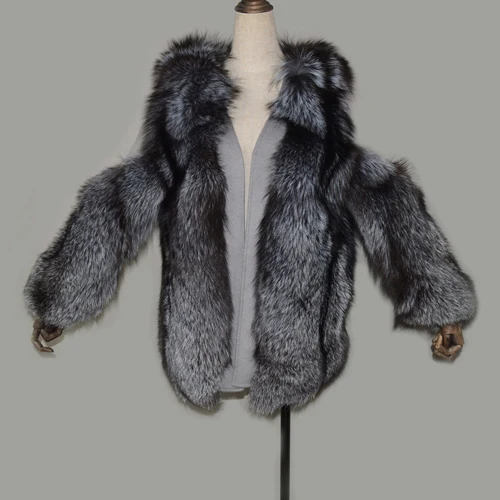 sliver fox color Новинка, Женская качественная шуба из натурального Лисьего меха, натуральный настоящий мех серебристой лисы, женская модная длинная верхняя одежда из натурального меха Красной лисы - Цвет: sliver fox color