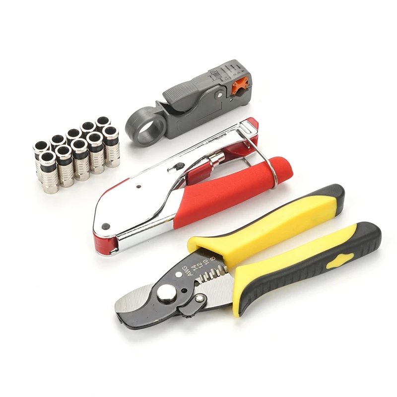 

Coaxial cable crimping tools F-type set stripping pliers set cable clamp set combination tool with F head