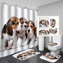 כלב מקלחת וילון 4 חתיכה שטיח כיסוי אסלת כיסוי אמבטיה מחצלת כרית סט חדר אמבטיה עם 12 ווים(China)