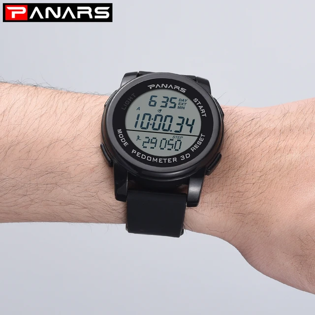 PANARS Mens Digital Watches Men's Sport Watch Dual Time Pedometer Alarm Clock 50M Waterproof Military Multifunction Reloj Hombre 8108 Black
