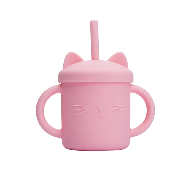 200ML Baby Feeding Drinkware Straw Cup Baby Learning Feeding Bottles Anti-Hot Leakproof Silicone Tableware Toddler Water Bottle pink