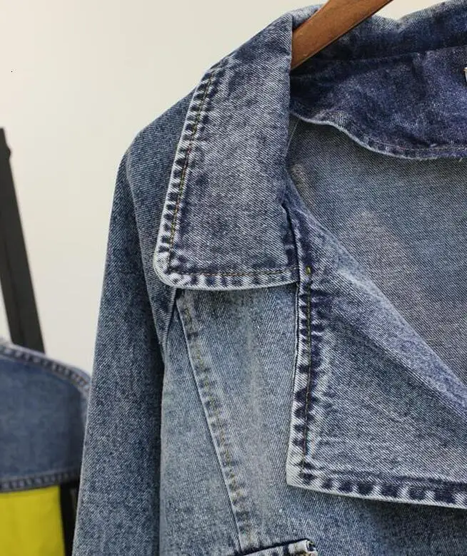 [Корея] летнее однотонное винтажное пальто с отложным воротником и длинным рукавом, женская одежда, трендовая женская джинсовая куртка B509